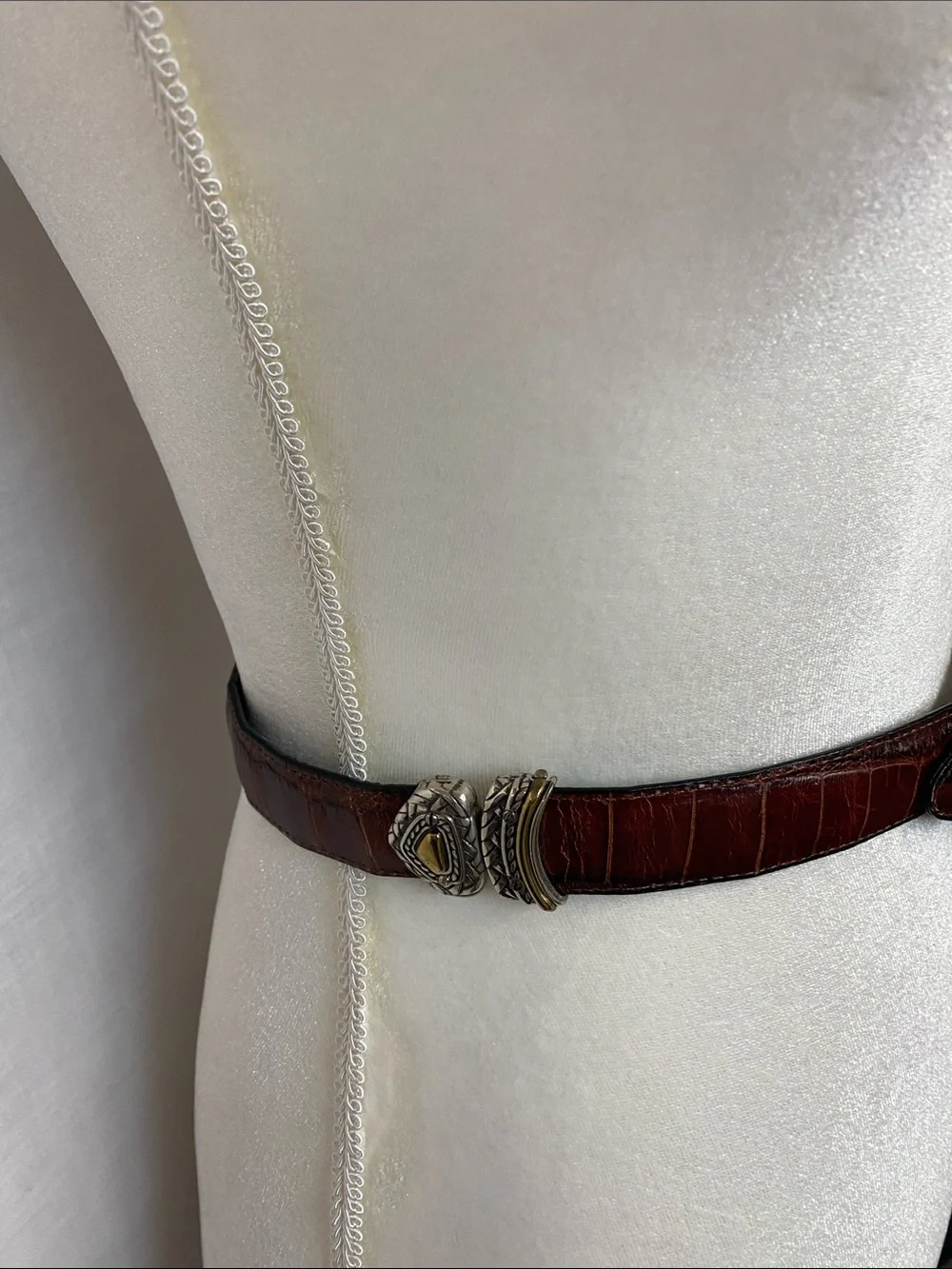 Croc-Effect Black Leather Belt with Ornate Gold Buckle